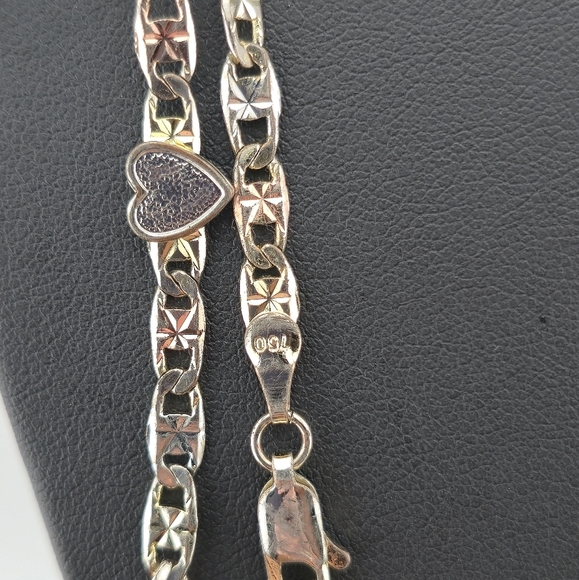 8" Italian 18K Solid Gold Tri Color Heart Bracelet 4.52g 750 Italy Textured - Picture 6 of 13